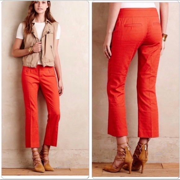 Anthropologie Cartonnier Charlie Crop Flare Pants in Orange Size 4 - Picture 8 of 8
